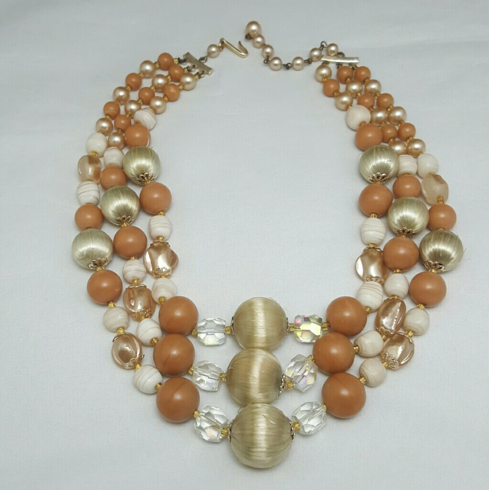 Vintage Japan Silk Thread Crystal Pearl Necklace